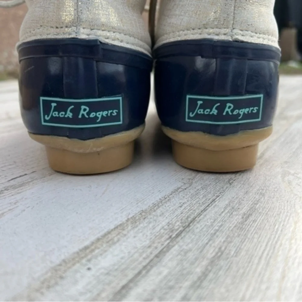 Jack Rogers‎ Boots Size 7 Womens Chloe Duck Outdoor Rain Gold Shimmer Blue